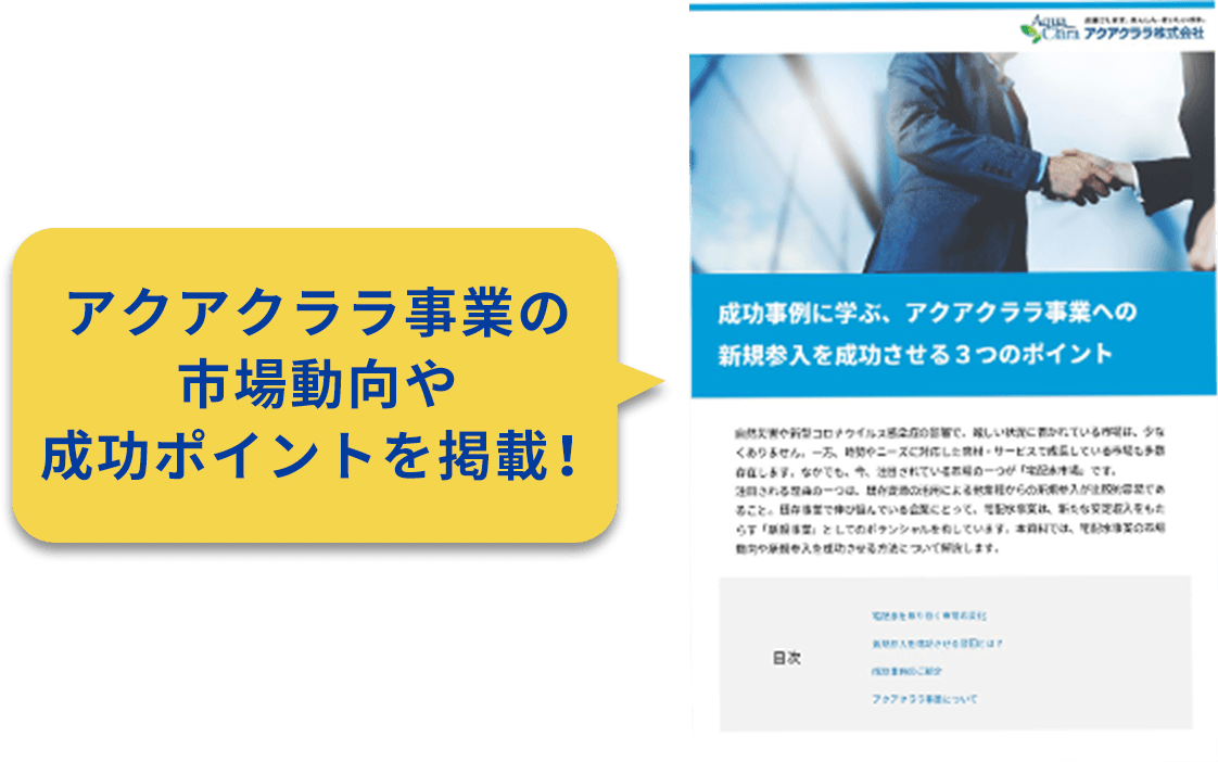 アクアクララ事業の市場動向や成功ポイントを掲載！