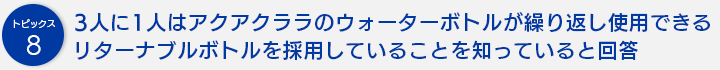 3人に1人はアクアクララのウォーターボトルが繰り返し使用できるリターナブルボトルを採用していることを知っていると回答