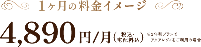 １ヶ月の料金イメージ 4,890円/月(税込・宅配料込)※2年割プランでアクアレグノをご利用の場合