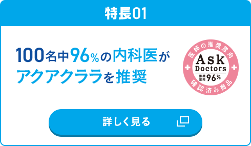 特長01 100名中96%の内科医がアクアクララを推奨